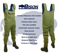 NEOPRENE CHEST WADERS, BISON 5mm FULL BODIED or STANDARD