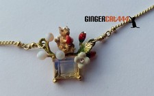 N2 Les Nereides Winter Forest Necklace Squirrel holding Heart Berries & Stone