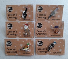 6 RSPB New 2025 Christmas Charity Pin Badges Goldfinch Owl Dove Guillemot Bird