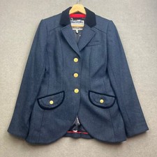 JOULES Tweed Jacket UK 12 Navy WOOL Parade Blazer Hacking Herringbone Country