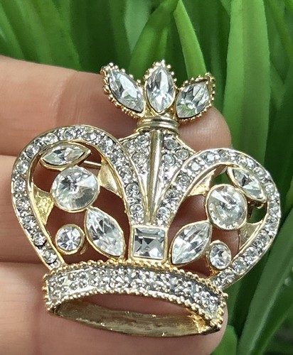 Vtg crown brooch rhinestone - crown,