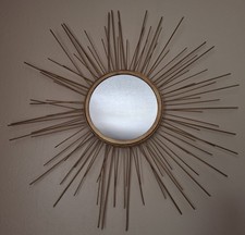 Vintage Mid Century Gold Sunburst Retro Wall Mirror Hanging Wall Art 
