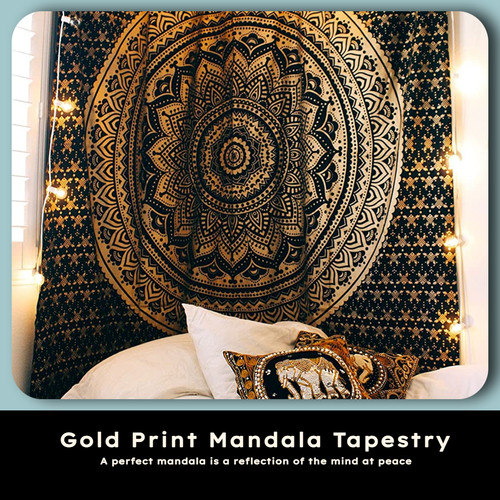 Black gold mandala wall - black,