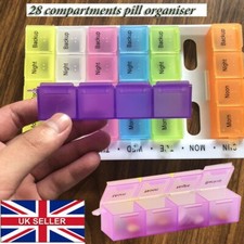 Weekly Pill Box 7 Day 28 Compartment Tablet Organiser Medicine Storage Dispenser