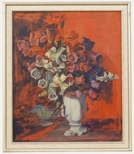 Mid 20th Century Oil - Lilies in Porcelain Vase