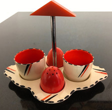 vintage Art Deco Burleigh Ware egg cups & cruet set on stand