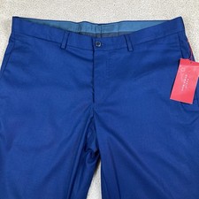ZARA Mens 34W x 34L Slim Fit Royal Blue Chino Flat Front Poly Stretch Pants NEW