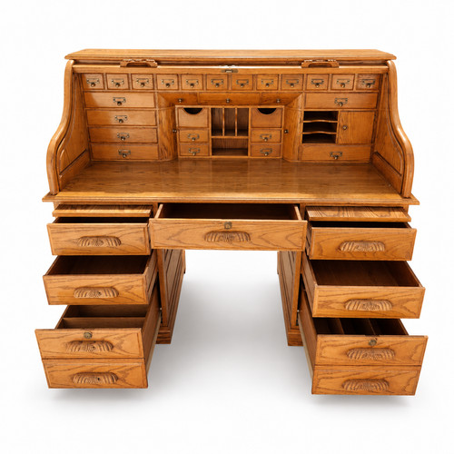 Vintage oak roll top - roll, desk