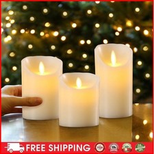 Set of 3 LED Flameless Pillar Candles Flickering Battery Operated With Remote UK