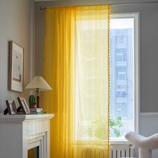 NEW Lace Net Curtain Panel Slot Top Plain Blackout Curtain Single Panel Tassels