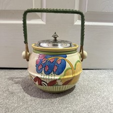 Clarice Cliff Biscuit Barrel Rare Pattern Devon 335 Please Red Descript Bizarre