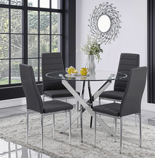 100cm Round Glass 4 Seater Dining Table and Chairs for Kitchen & Dining Room