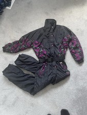 Vintage Campri One Piece Ski Suit Snowboard Apres Ski Black Purple UK 12