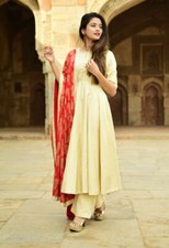 Party Wear Indian Bollywood Designer Beige Rayon Suits Plazo Kurta Salwar Kameez