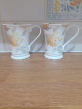 Laura Ashley Fine Bone China Mugs x 2 "Yellow Floral Pattern Hydranger"