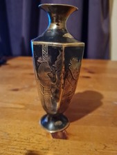 Antique Miniature Vases Egyptian Style Engraved Design Black Lacquering
