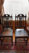 Antique Jacobean Oak  Carved Pair of Hall / Dining Chairs.