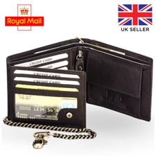 Mens Real Leather Biker Chained Wallet Quality RFID Blocking Purse Credit Card 