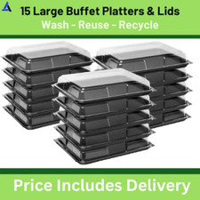 15x Sandwich Platters with Clear Lids Reusable Black Trays for Buffets Parties