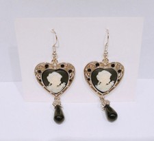 New Lady Cameo Vintage Style Black Heart Silver Plated Dangle Earring ER1486