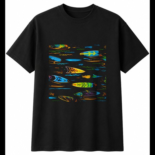 Neon surfboard with sparks - with,