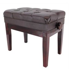 Piano Stool Adjustable With Book Storage, Polished Mahogany, Brown Top, Symphony
