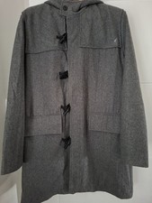 Mens Kangol Hooded Grey Duffle Coat Wool Mix Size XL Jacket Toggle Winter