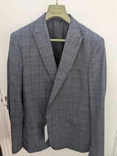 John Lewis Mens Wool Blend Suit Jacket & Trousers Light Grey Check 44L Slim Fit