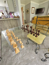 Large intricate Wooden Chess Pieces, all felted and original storage box