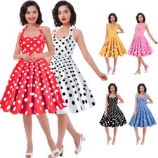 Retro Womens 50s 60s Polka Dot Rockabilly Swing Dress Skater Party Midi Dress！