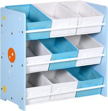 Kids Toys Storage Fabric 9 Baskets Chest 3 Tier Unit Books Drawers Blue White UK