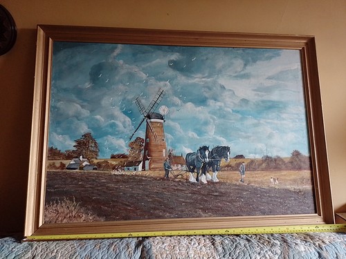 Oil painting horses ploughing - painting,