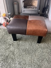 Footstool Small multicolour Real Leather Ottoman Seat Pouffe Foam Wood Legs