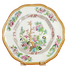 Antique Ashworth Bros. Ironstone Indian Tree 9" Plate Pink Green Yellow Rim