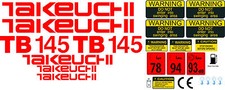 TAKEUCHI TB145 MINI DIGGER COMPLETE DECAL SET WITH SAFETY WARNING SIGNS