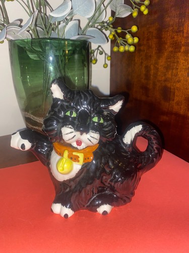 Black cat teapot - black, teapot,