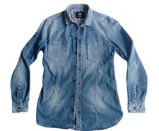 D&G Mens Denim Shirt Size 40 Medium Brad Cotton Stretch Long Sleeve Button Blue