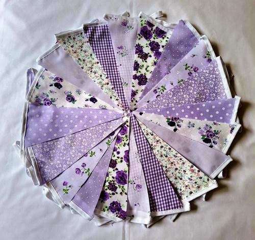 Lilac fabric bunting wedding - bunting,