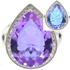 24x19mm Gorgeous 6.9g Color Changing Alexandrite Topaz Dating Silver Ring Sz 9