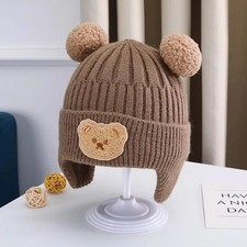 Baby wool hat cute bear ear