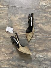 Zara Gold Glitter Slingback Kitten Herl Shoes UK3 EU36 US6 # 544
