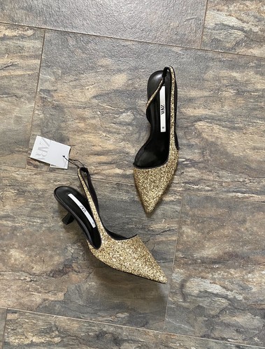 Zara gold glitter slingback - zara,