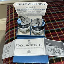 Boxed Pair Of Vintage Royal Worcester Fine Porcelain Bird Egg Coddlers