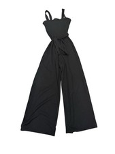 F&F Black Shirred Jumpsuit XS – Wide Leg Women’s Strappy Summer One Piece 