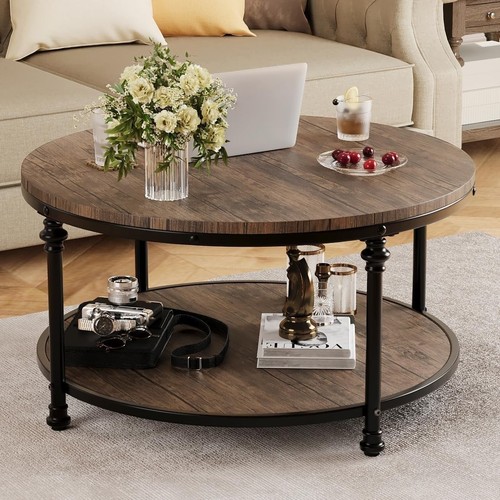 Coffee table tier round wood - coffee,