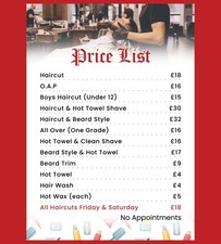 Barber Shop Price List Sticker Sign Vinyl Window Wall Decal Barber Menu List