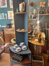 Mid Century Blue Nathan Squares Corner Cabinet