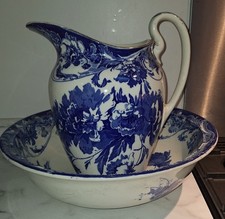 Royal Doulton Burslem Blue  Wash Jug And Bowl c1900 see description ● 