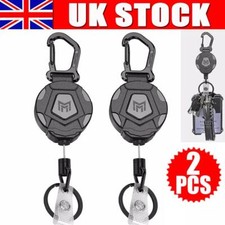 2* Heavy Duty Retractable Keyring Pull Key Chain Clip Recoil Holder Steel Cord