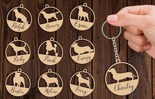 Wooden Engraved Personalised Dog Breeds Keyring Gift Present